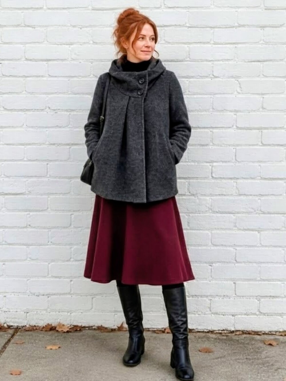 KEYSHA Wool Blend Charcoal Gray Funnel Cowl Neck Jacket Coat Made in Italy Large